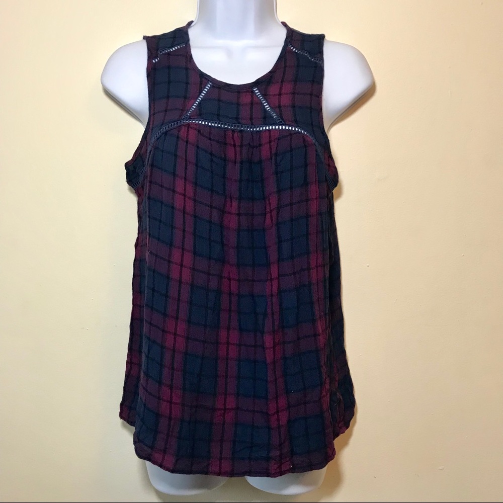 Plaid Top Burgundy and Navy Sleeveless